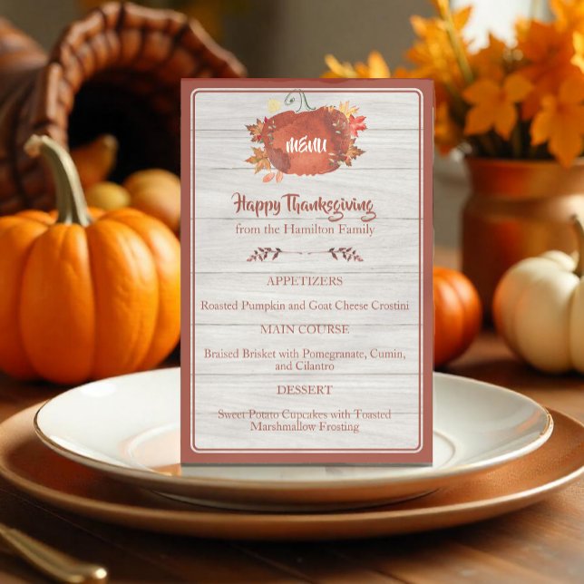 Custom Watercolor Pumpkin Thanksgiving Gray Menu (Creator Uploaded)