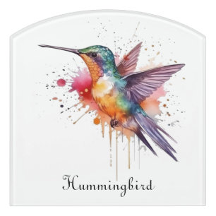 Custom Watercolor Rainbow Hummingbird Welcome Door Sign