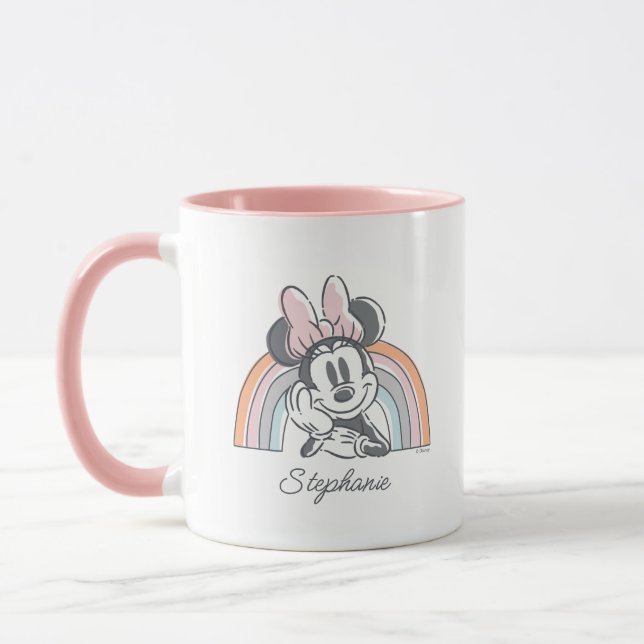 Custom Watercolor Rainbow Minnie Mouse Mug (Left)