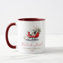 Custom Watercolor Red Sleigh Our First Christmas