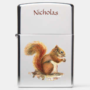 Custom Watercolor Red Squirrel Animal Wildlife Zippo Lighter