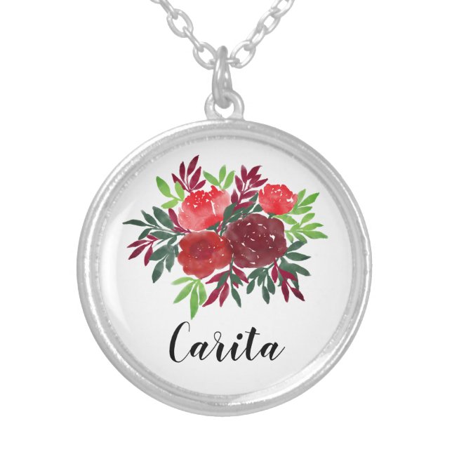 Custom Watercolor Roses Name Necklace (Front)