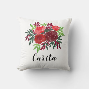 Custom Watercolor Roses Name Pillow