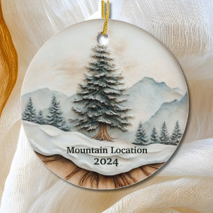 Custom Watercolor Rustic Mountain Ceramic Ornament