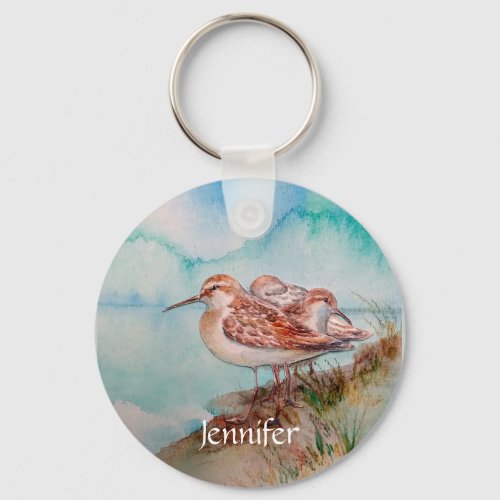 Custom Watercolor Sandpiper Shore Beach Bird Art  Keychain