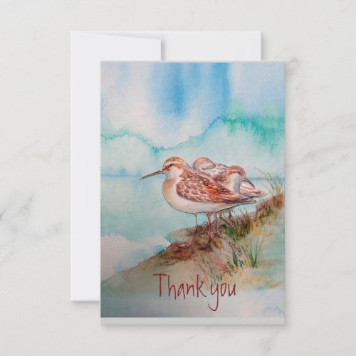 Custom Watercolor Sandpiper Shore Beach Bird Art  Thank You Card