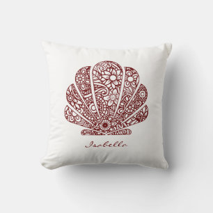 Custom Watercolor Seashell Mandala Red White Throw Pillow