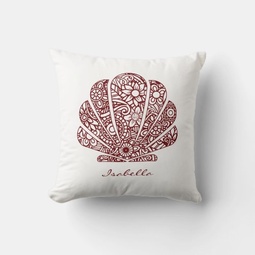 Custom Watercolor Seashell Mandala Red White Throw Pillow