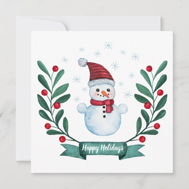 Custom Watercolor Snowman Christmas Card (Front)