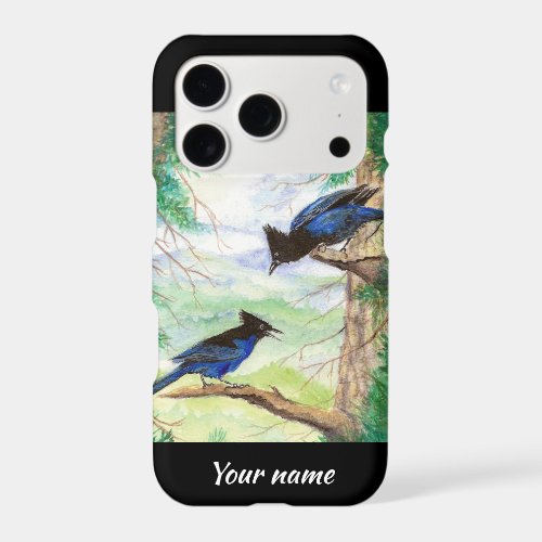 Custom Watercolor Stellar Jay Birds Forest Trees  iPhone 17 Pro Case