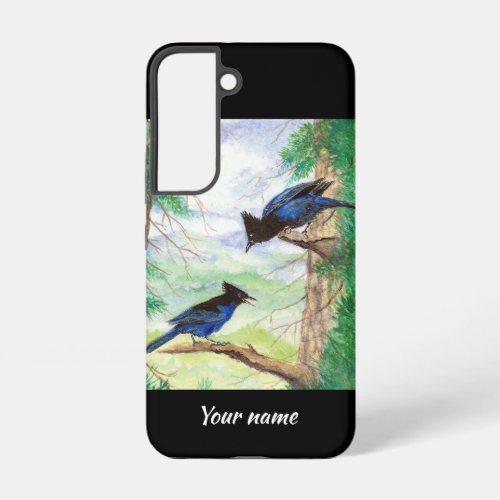 Custom Watercolor Stellar Jay Birds Forest Trees  Samsung Galaxy S22 Case