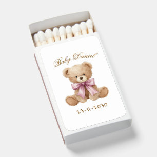 Custom watercolor Teddy Bear Baby Shower Matchboxes