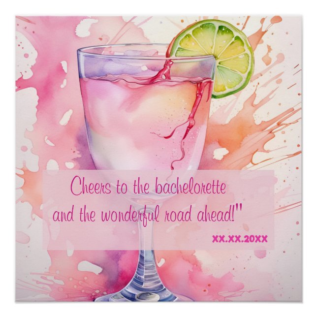 Custom Watercolor Toast Bachelorette Party Poster (Front)
