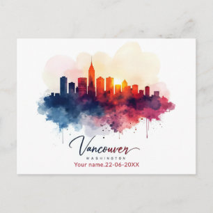 custom Watercolor Vancouver Washington skyline Postcard