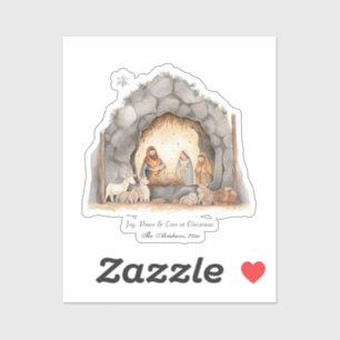 Custom Watercolor Vintage Christmas Nativity Scene Sticker