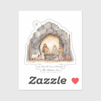 Custom Watercolor Vintage Christmas Nativity Scene Sticker