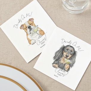 Custom Watercolor Wedding Dog Drinks On Me Napkins