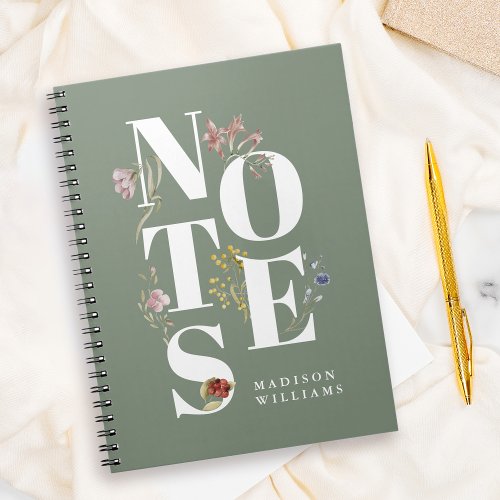 Custom Watercolor Wildflowers Floral Notes Notebook