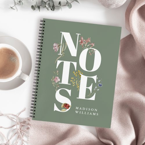 Custom Watercolor Wildflowers Floral Notes Notebook