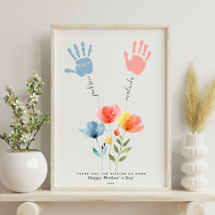 Custom Watercolor Wildflowers Handprint flower Art Poster