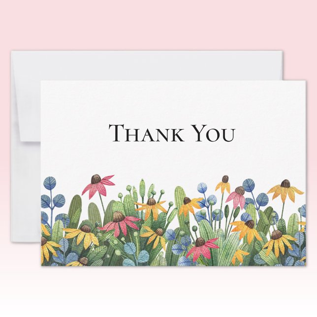 Custom Watercolor Wildflowers Thank You Flat Note Card (Creator Uploaded)