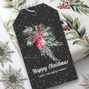 Custom Watercolor Winter Leaves Merry Christmas Gift Tags