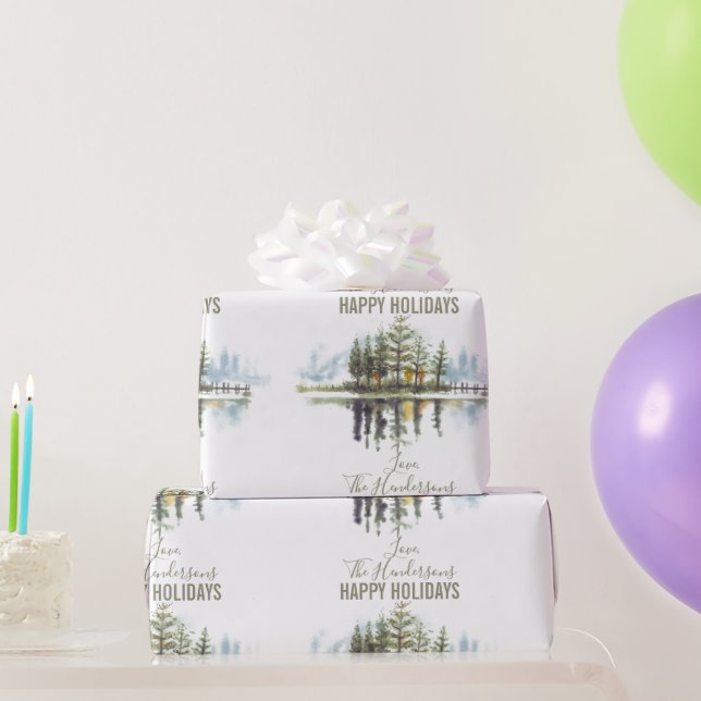 Custom Watercolor Winter Pine Green Tree Christmas Wrapping Paper (Party Gifts)