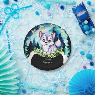 Custom Watercolor Wolf Birthday Paper Plates