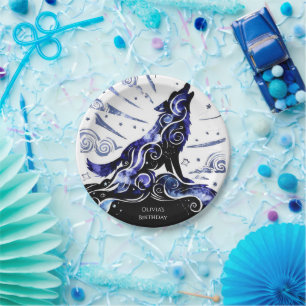 Custom Watercolor Wolf Birthday Paper Plates