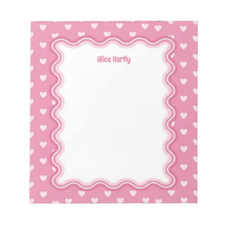Custom Wavy Border Pink Love Hearts Personalized Notepad