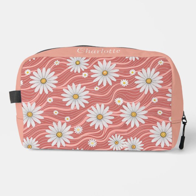 Custom Wavy Pink Daisies Dopp Kit (Front)