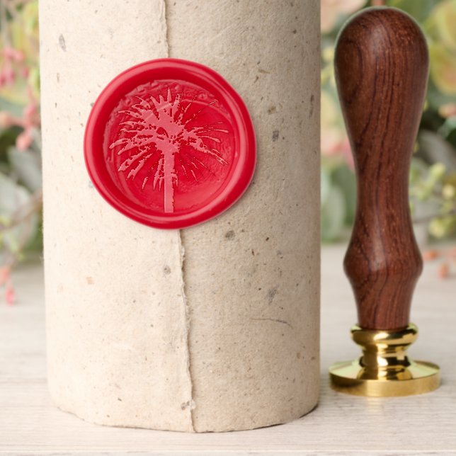 Custom wax seal wedding stamp with palm tree logo (Insitu (Parchment))