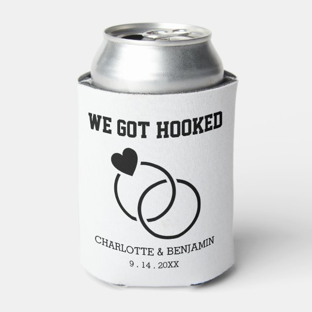 Custom  We Got Hooked Wedding Can Cooler (Can Front)
