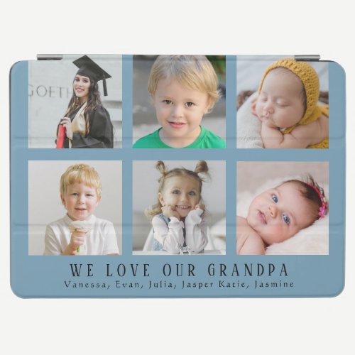 Custom We Love Our Grandpa Aqua Photo Collage iPad Air Cover