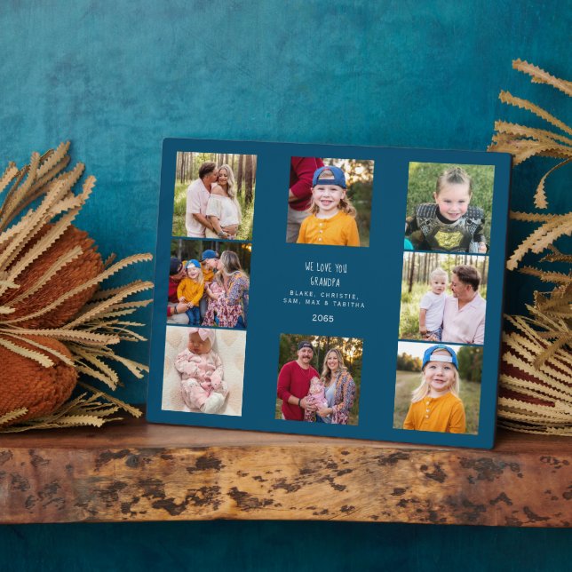 Custom We love You Grandpa Photo Collage Blue Plaque (Side)