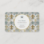 CUSTOM Weathered Fleur de Lis | Aqua Blue &amp; Gold Business Card