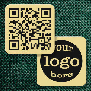 Custom Website Address QR Code Company Logo Gold Square Business Card