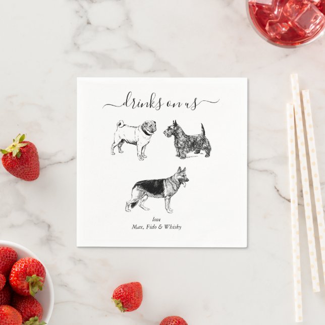 Custom Wedding 3 Dogs I Do Animal Pet Illustration Napkins (Insitu)