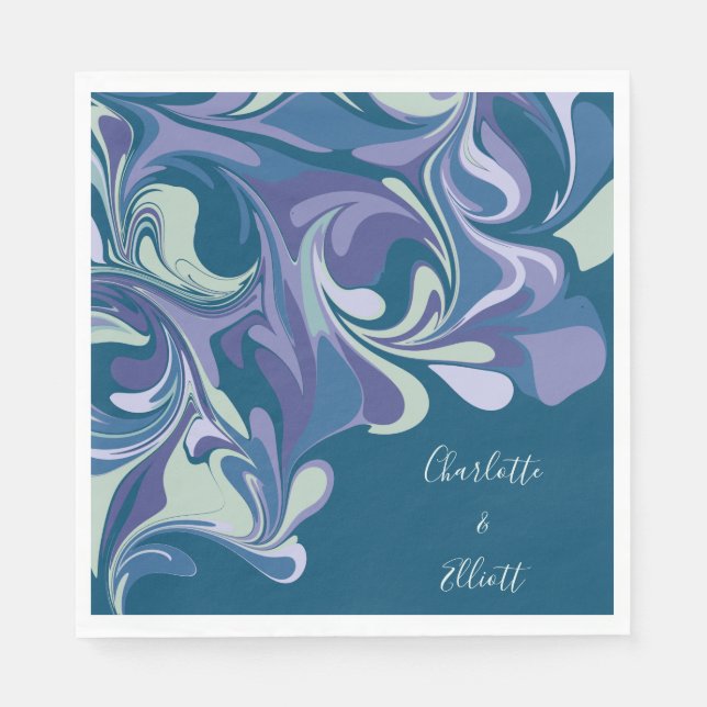 Custom Wedding Abstract Blue Purple Marble Elegant Napkins (Front)