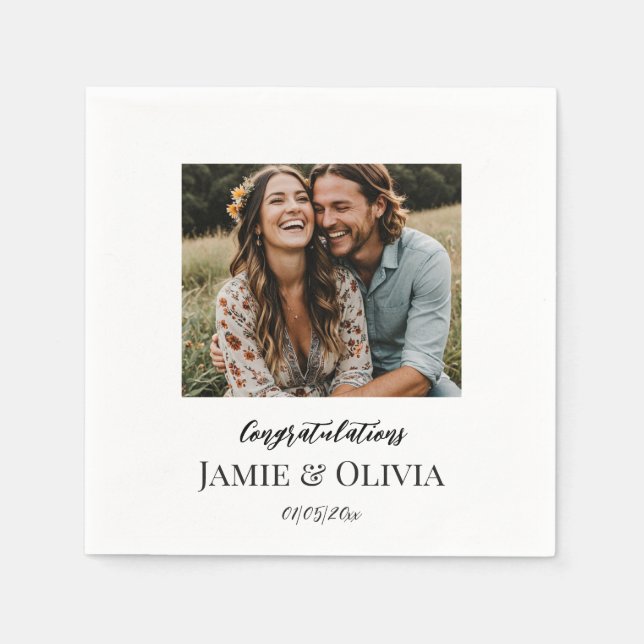 Custom Wedding - add photo and date Napkins (Front)