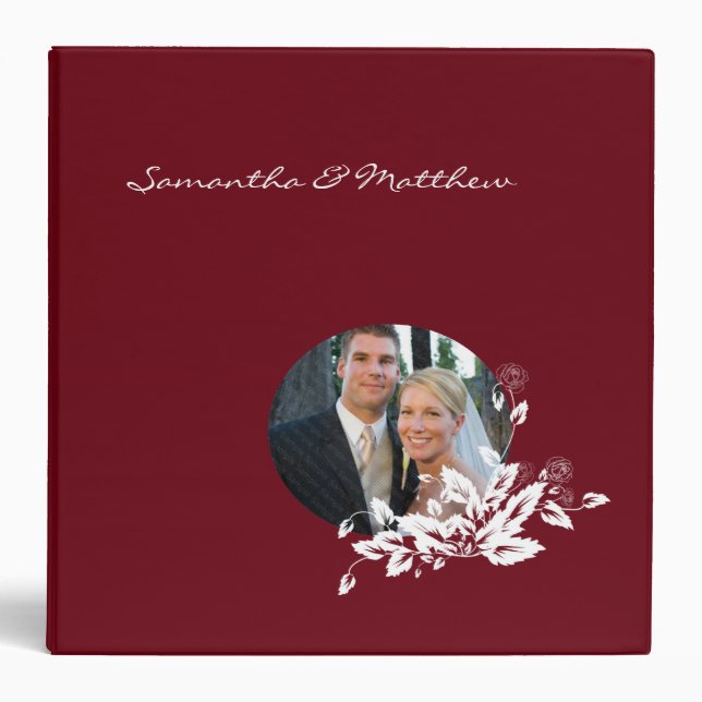 Custom Wedding Album Binder Red Floral Frame (Front)