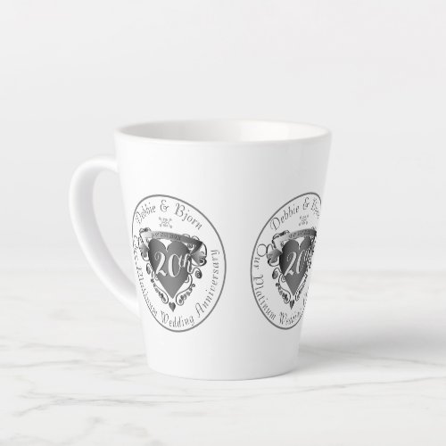 Custom Wedding Anniversary 3 Silver Color Heart  Latte Mug