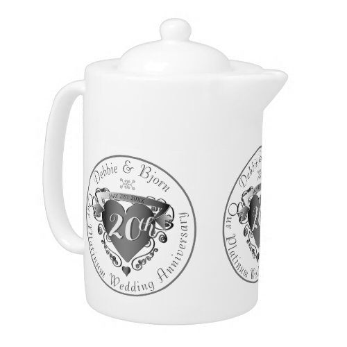 Custom Wedding Anniversary 3 Silver Color Heart Teapot