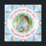 Custom Wedding Anniversary Blue Photo Greeting Magnet<br><div class="desc">Custom Wedding Anniversary Star Blue Pinkish Red Peach Photo Greeting Ornament Photo Greeting Magnet Decoration Gifts. Decorate your kitchen or home office for an anniversary with this pretty pastel blue, pink red, warm peach and fresh turquoise geometric art star pattern magnet. Give your home interior a maximalist, cheerful, cool colour...</div>