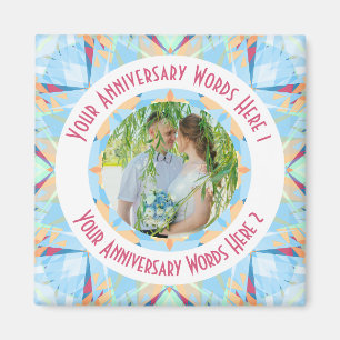 Custom Wedding Anniversary Blue Photo Greeting Magnet