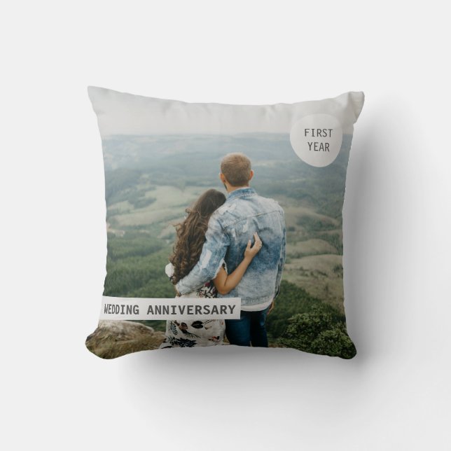 Custom Wedding Anniversary First Year Custom Photo Throw Pillow (Front)