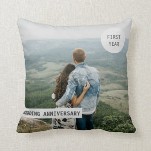 Custom Wedding Anniversary First Year Custom Photo Throw Pillow