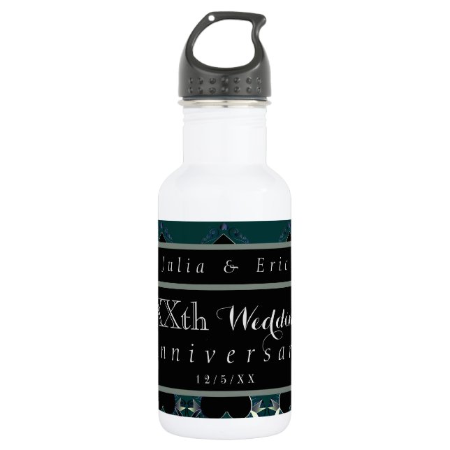 Custom Wedding Anniversary Gothic Hearts Stainless Steel Water Bottle (Front)