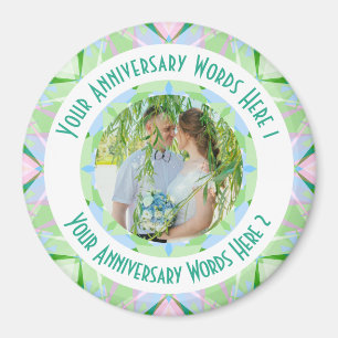 Custom Wedding Anniversary Green Photo Greeting Magnet