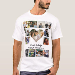 Custom Wedding Anniversary Heart 13 Photo Collage T-Shirt